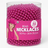 Bright Pink Bead Necklaces, 50 Pack - 30 Inch, Perfect for Team Spirit Events